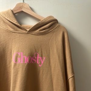 LONELY GHOST “GHOSTY” TAN SWEATSHIRT (Size L) PINK WRITING